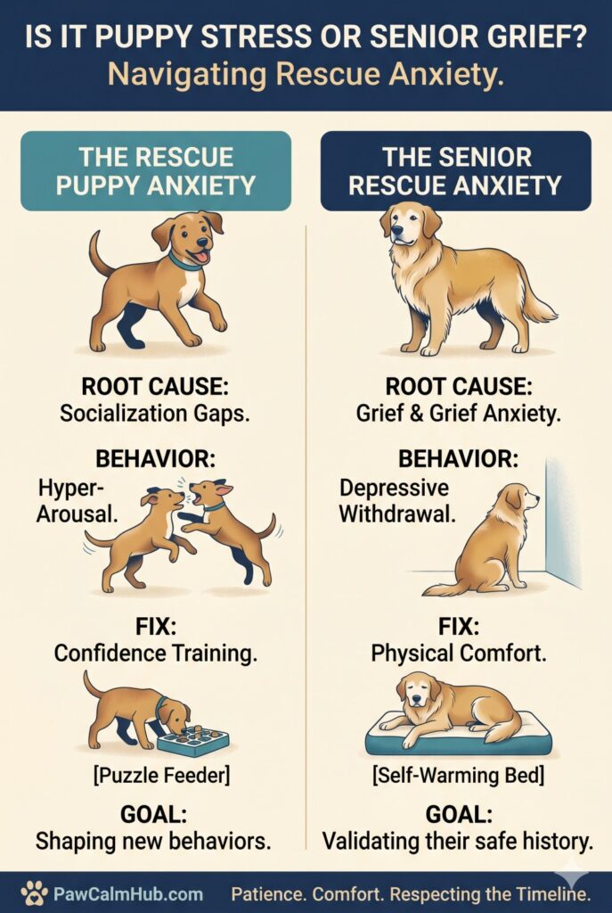 senior dog rescue and puppy behaviour